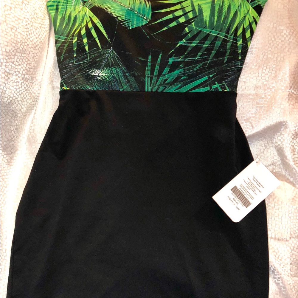 Fabletics green and black palm tree dress